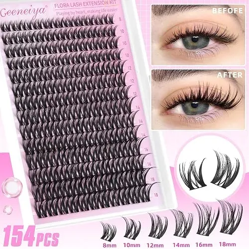 Geeneiya Kit Extensiones Pestañas 20d 40d Racimos Suaves