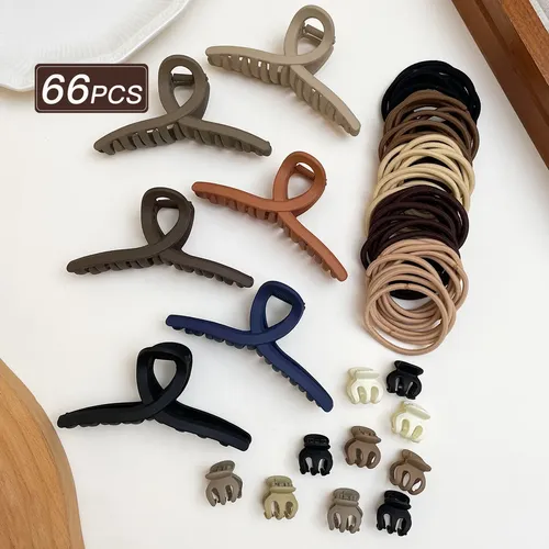 Set De 66 Accesorios Para El Cabello Con Clip En Tonos Neutr
