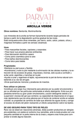 Arcilla Verde Bentonita 10 Kilo