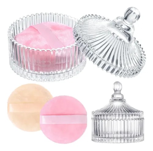 Set Beauty Powder Puff Honsio 3.54 Con Funda De Cristal