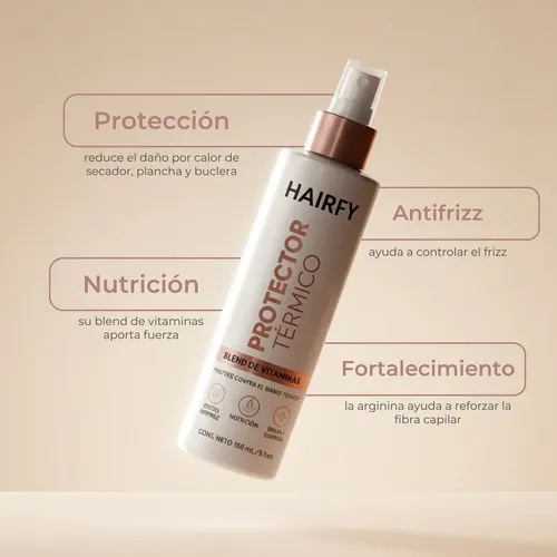 Protector Térmico Hairfy – con blend de Vitaminas – Efecto antifrizz, nutrición, brillo y suavidad – 150ml.