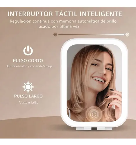 Espejo Recargable Pantalla Táctil Luz Led Usb Maquillaje