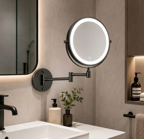 Espejo De Baño 10x Luz Led Articulado Para Pared Usb Doble