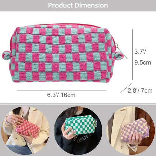 Pazimiik Bolsa De Maquillaje A Cuadros Para Bolso Portátil C