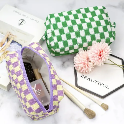 Pazimiik A Cuadros Bolsa De Maquillaje Para El Bolso Portáti