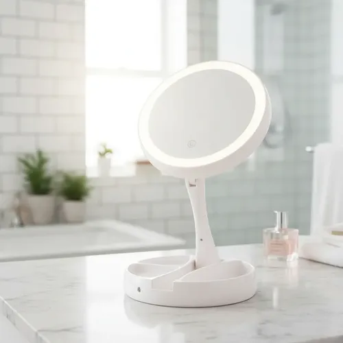 Espejo Con Luz Led P/maquillaje C/aumento Doble Faz Plegable
