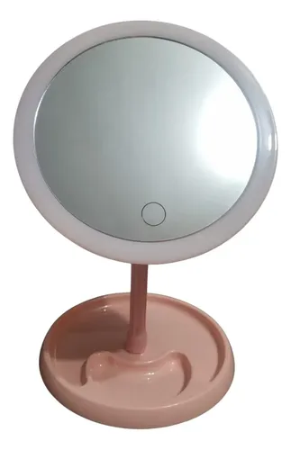 Espejo De Maquillaje Luz Led Usb Portátil Tactil 25cm Alto