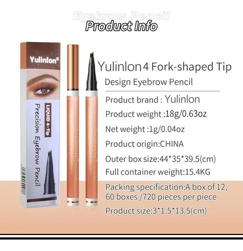 Lápiz De Cejas 4 Puntas Yulinlon Marrón Oscuro Impermeable