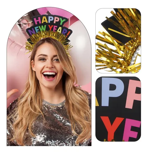 2pcs Vinchas Decorativas Feliz Año Nuevo Fiesta Gold With Multicolor Text