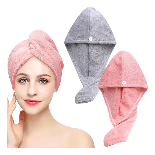 2 Gorro Toalla Cabello Microfibra Absorbente Livianas Suaves