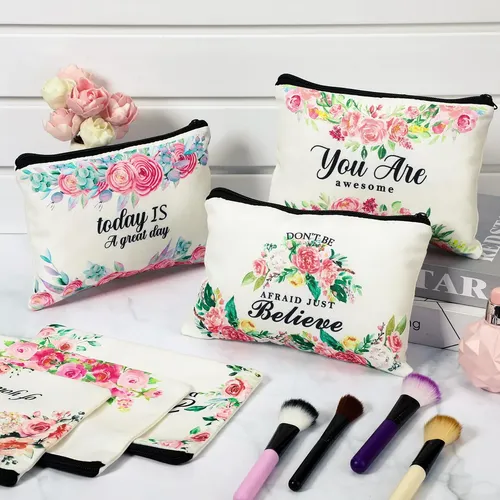 Bolsas De Maquillaje De Lona Rosa, 16 Unidades, Con Cremalle