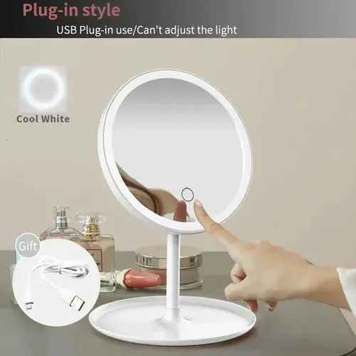 Espejo Maquillaje Portatil Touch Aro Luz Led Moderno Usb