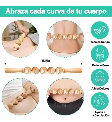 Set De Masajeador Corporal Y Rodillo De Madera De 16 Wz.