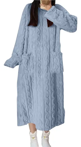 Pijama De Mujer Con Manga Y Bolsillo, Bata De Baño Elegante