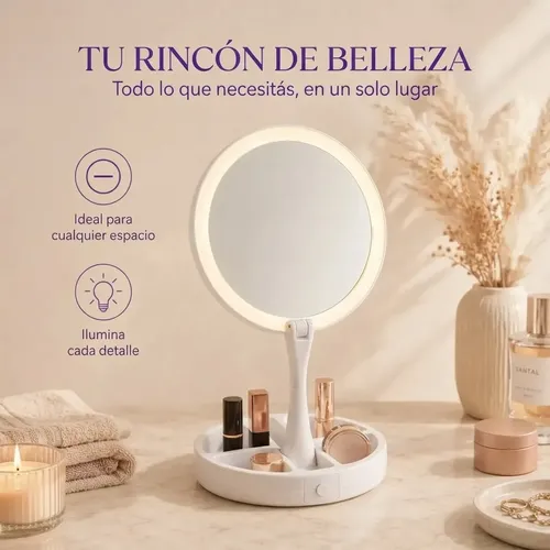 Espejo Redondo Con Luz Led Aumento 10x Plegable Portátil Daikon