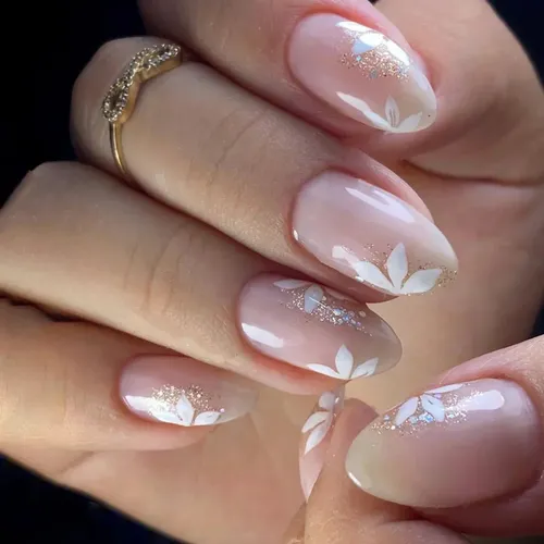Uñas Postizas Press On Nails Veluna Reutilizables Diseños Variados – Nude Blossom Gold