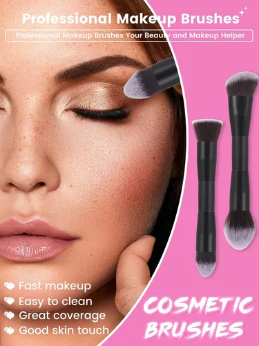 +new 6 Brochas Maquillaje Doble Punta Viaje Color Negro Negr