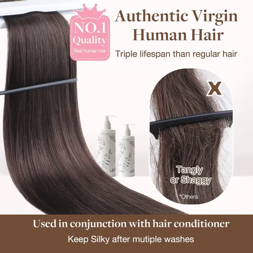 Extension Cortina De Pelo Humano Real 35cm 80g Marron Oscuro
