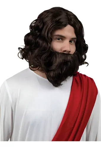 Peluca Jesús Apóstol Disfraz For Fiesta Color Negro .