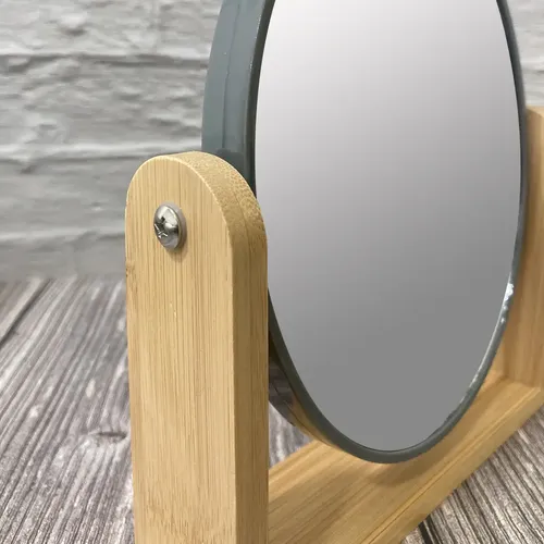 Espejo Maquillaje Doble Faz Con Aumento Base De Madera Marco Gris Ep16939