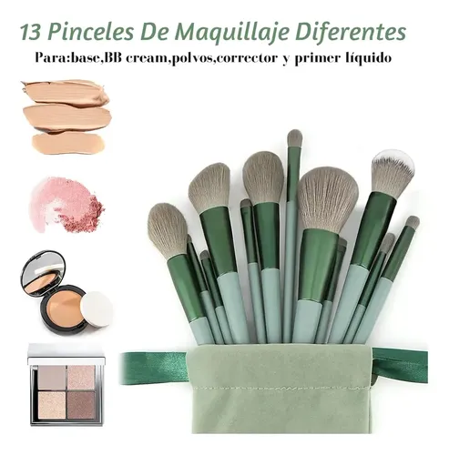 Set 13 Brochas Maquillaje Profesional Verde