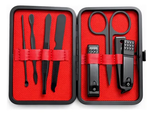 Kit Manicura Pedicura 7 Piezas Negro Con Estuche Acero Inoxi