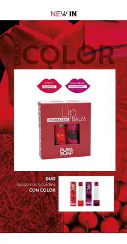 Bálsamo Labial Hidratante Con Color Duo Cherry y Cherry black Pura Soap