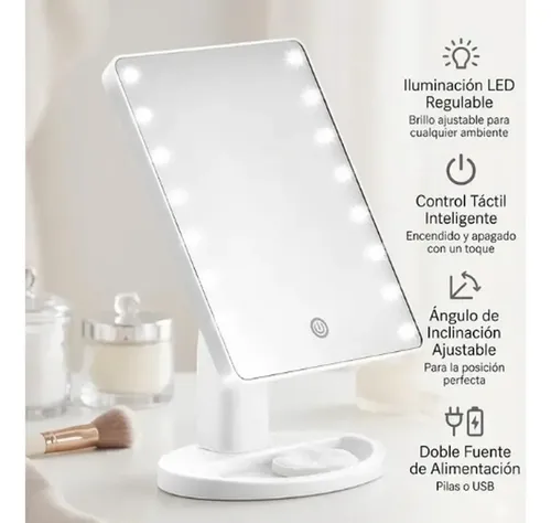 Espejo De Maquillaje Con Luz Led Control Tactil Rectangular