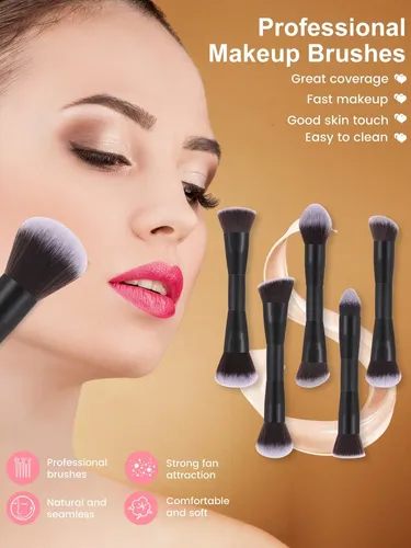 +new 6 Brochas Maquillaje Doble Punta Viaje Color Negro Negr