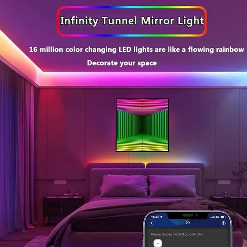 Lámpara Led Espejo Infinito 3d Luz De Noche Azul 50cm
