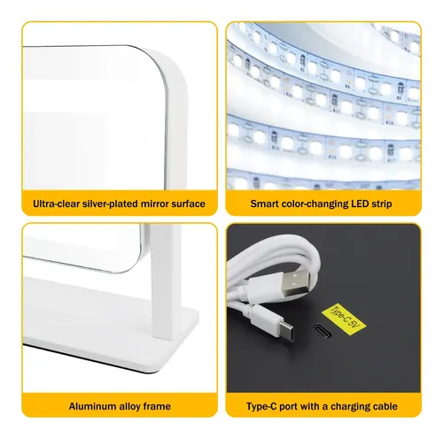 Espejo De Tocador Bearolve 38x31cm Led 3 Colores Regulabl