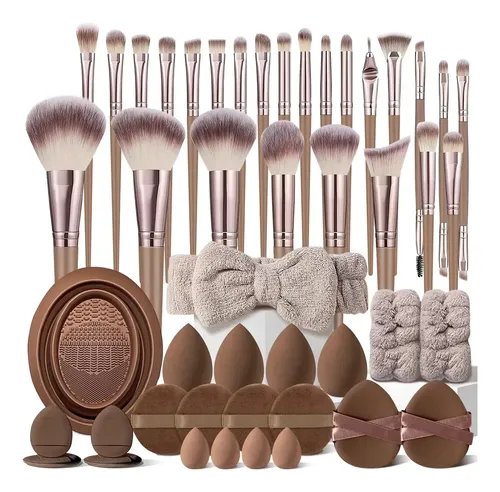 Set 47 Pinceles Maquillaje Marrón Profesional Premium Marrón Oscuro