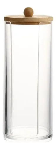 Organizador Cosméticos Maquillaje Acrílico Tapa Bambú 7x18cm