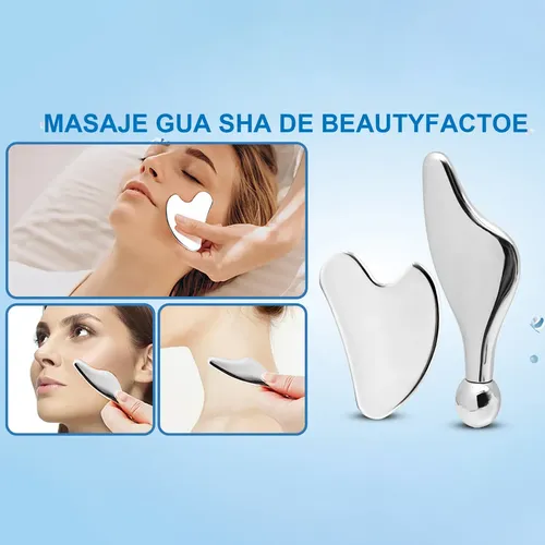 2 Masajeadores Faciales Corporales Gua Sha Acero Inoxidable