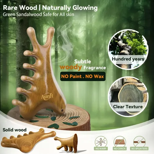 Gua Sha Tool Aurift 4 En 1 Para Rostro Y Cuerpo, Madera De S