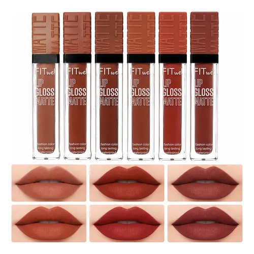 Set De 6 Labiales Lip Gloss Matte Tonos Nude Rosados Fit Me!