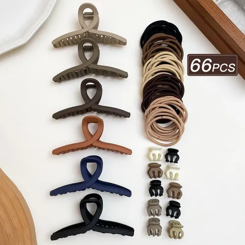 Set De 66 Accesorios Para El Cabello Con Clip En Tonos Neutr