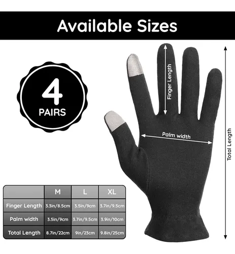 Guantes De Algodón Negros Hidratantes Para Manos Secas X4