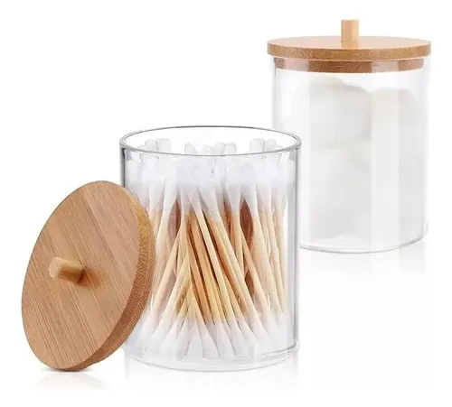 Organizador Dispenser Discos Algodón Maquillaje VGO Acrílico Tapa Bambu