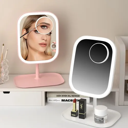 Espejo De Maquillaje Con Luz Led Recargable Y Aumento 5x Blanco