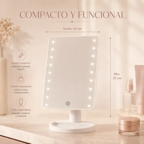 Espejo Maquillaje Con Luz Led Táctil Mesa Tocador 16 Leds