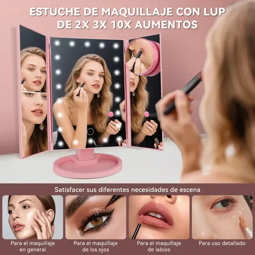 Un Espejo De Maquillaje Con Luz Triple Con Aumentos De 10x/3