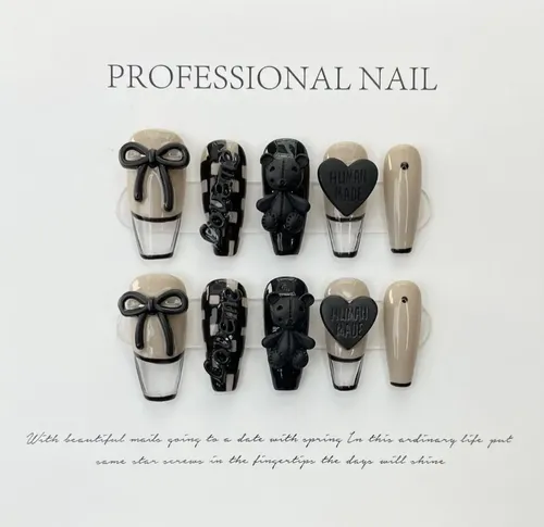 Uñas Postizas Press On Autoadhesiva Set Completo Moño