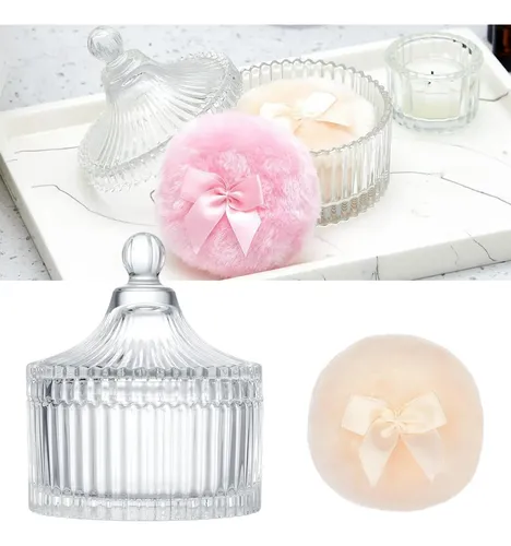 3 Pieces Extra Large Body Powders Puff With Clear Glass