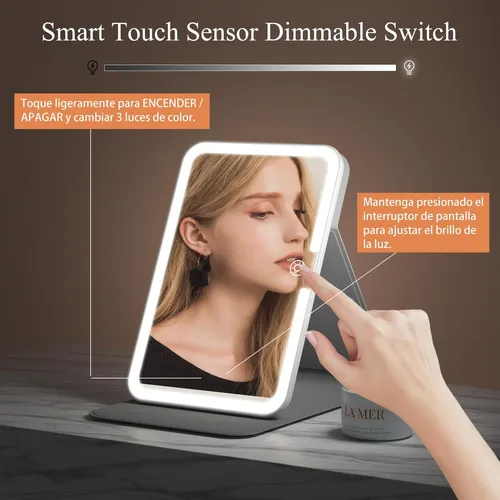Espejo De Maquillaje Con Luz Led Funtouch Recargable Rainbow