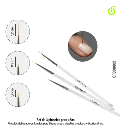 Kit De Pinceles Decorar Manicura De Uñas 3 Piezas