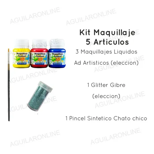 Kit Maquillaje Artistico Teatral 5 Articulos Pincel Gibre