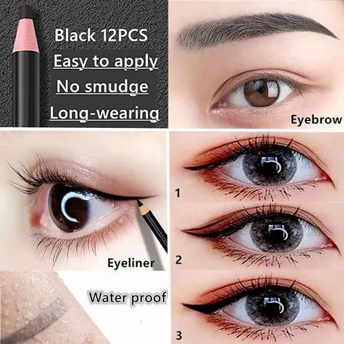 Lápiz De Cejas Y Delineador Negro Go Ho 12 Piezas