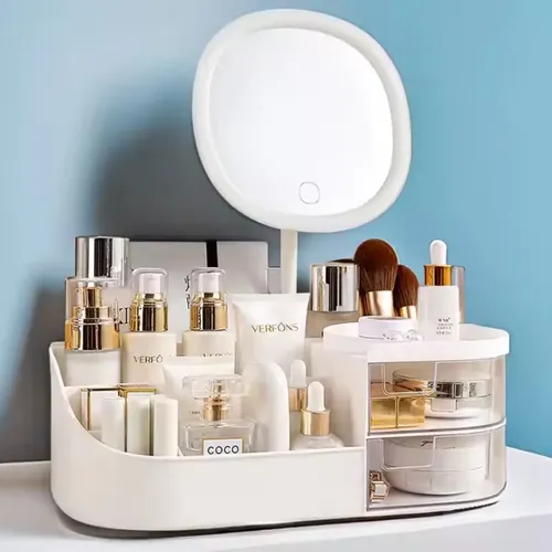 Organizador De Maquillaje Espejo Skincare Brochas Accesorios