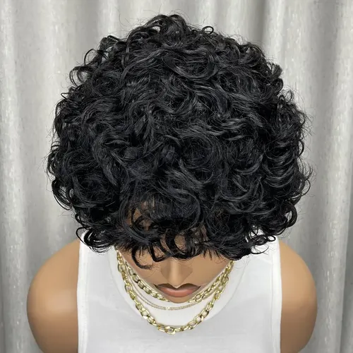 Bob Para Humano Corto Con Flequillo De Peluca, Pelo Negro, R